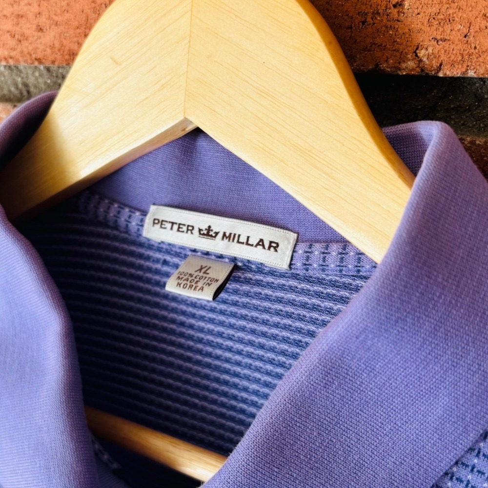 Peter Millar Mens XL Purple Micro Stripe Cotton Short Sleeve Polo Shirt Golf - Picture 5 of 10